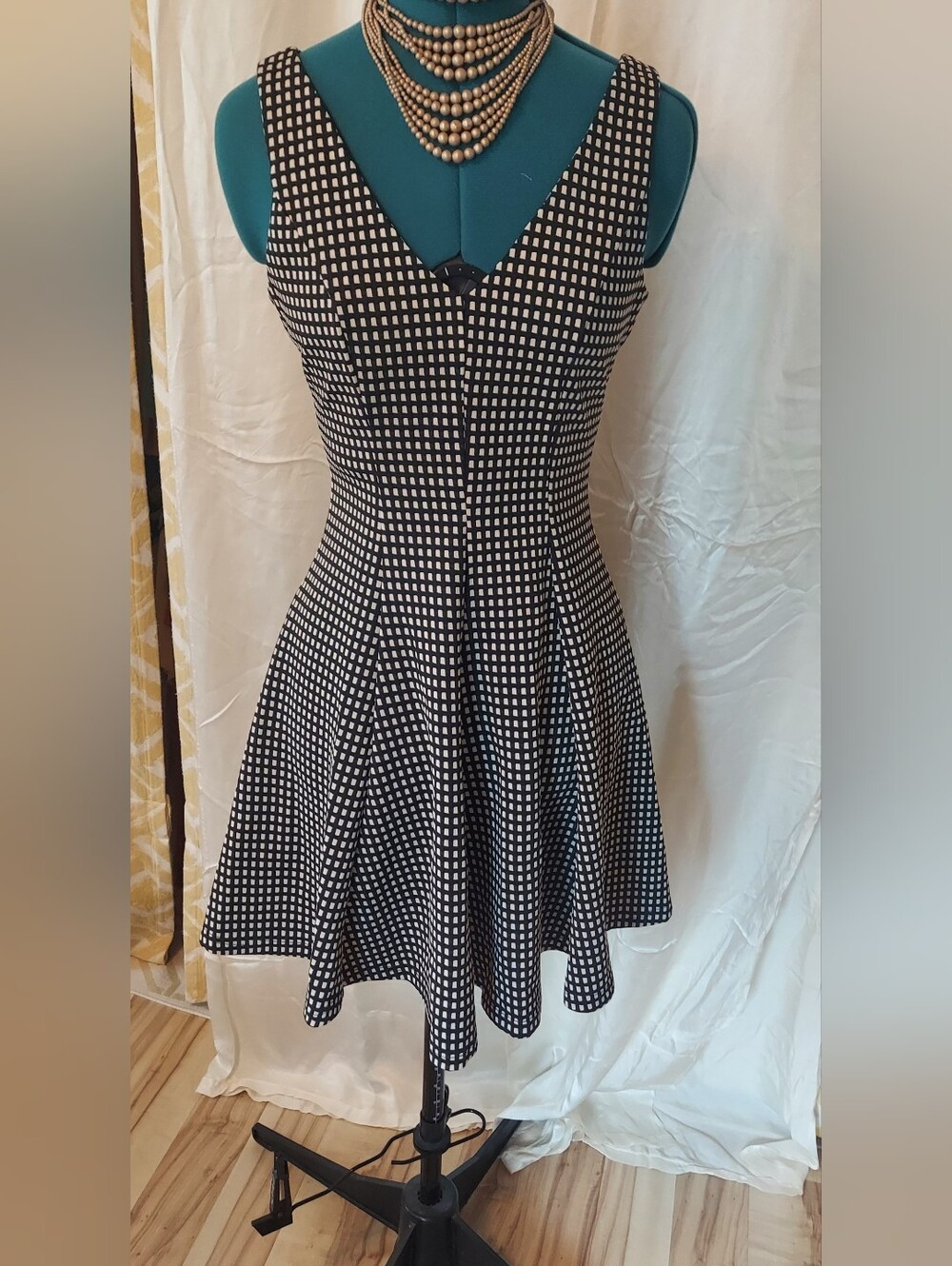 Modcloth Fit n Flare Black & White Checkered Swing Dess